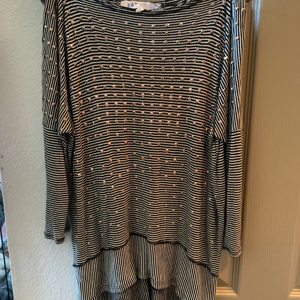Pin striped bedazzled top